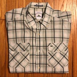 Lacoste Green Plaid Button Up, Size 42 (Large)